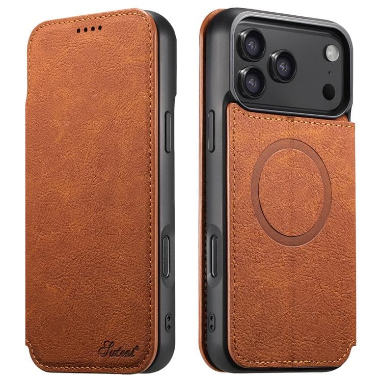 For iPhone 17 Pro Max Suteni J06 Retro Matte Litchi Texture Leather MagSafe Phone Case(Khaki) - Immagine 1