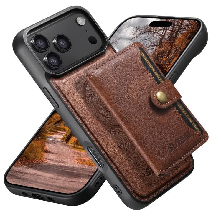 For iPhone 17 Pro Max Suteni M4 Magnetic Card Bag MagSafe Leather Phone Case(Brown) - Immagine 1