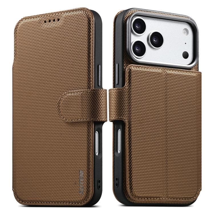 Per iPhone 17 Pro Max Suteni Q09 Portafoglio Magnetico Staccabile 2 in 1 Custodia in Pelle Vegana con Texture Triangolare (Oro) - Immagine 1