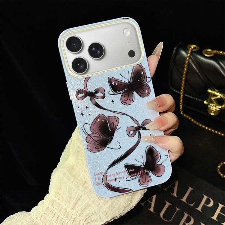 For iPhone 17 Pro Max Swirling Butterflies Pattern IMD Glitter PC Hybrid TPU Phone Case(Blue) - Immagine 1