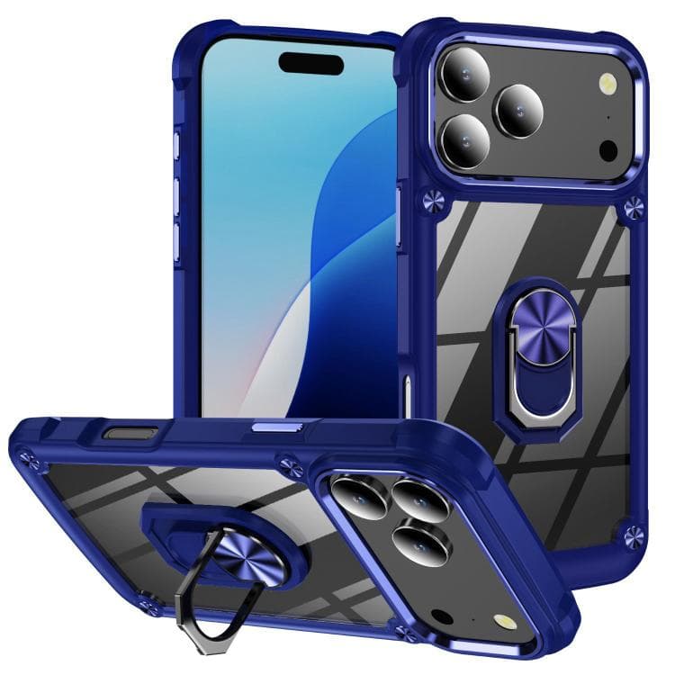 Custodia per iPhone 17 Pro Max in TPU + PC con protezione per l'obiettivo e anello portacellulare (Blu) - Immagine 1