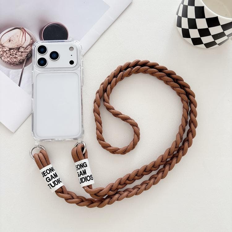 For iPhone 17 Pro Max Transparent Acrylic Shockproof Phone Case with Crossbody Lanyard(Brown) - Immagine 1