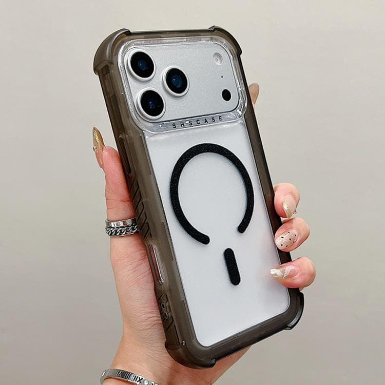 For iPhone 17 Pro Max Transparent Matte TPU Hybrid PC 3-in-1 MagSafe Phone Case(Black) - Immagine 1