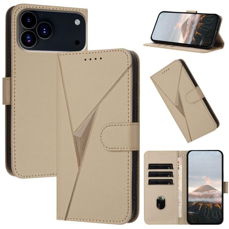 For iPhone 17 Pro Max Triangle Pattern Buckle Clasp Leather Phone Case(Gold) - Immagine 1