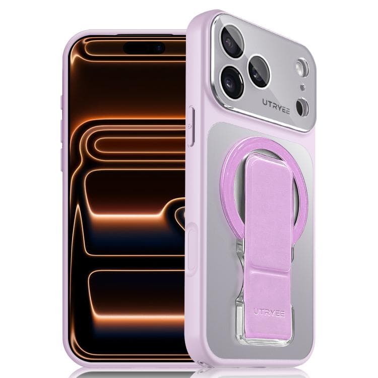 For iPhone 17 Pro Max UTRYEE Colorful Silver Magnetic Phone Case with PU Fold Holder(Purple) - Immagine 1
