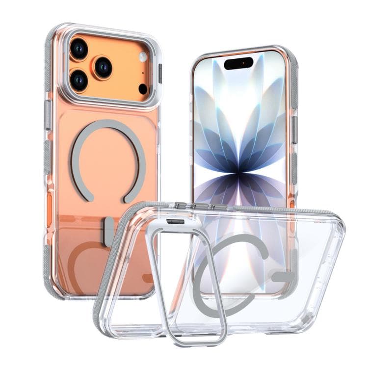 For iPhone 17 Pro Max Vibrant Transparent Lens Kickstand Magnetic Phone Case(Grey) - Immagine 1