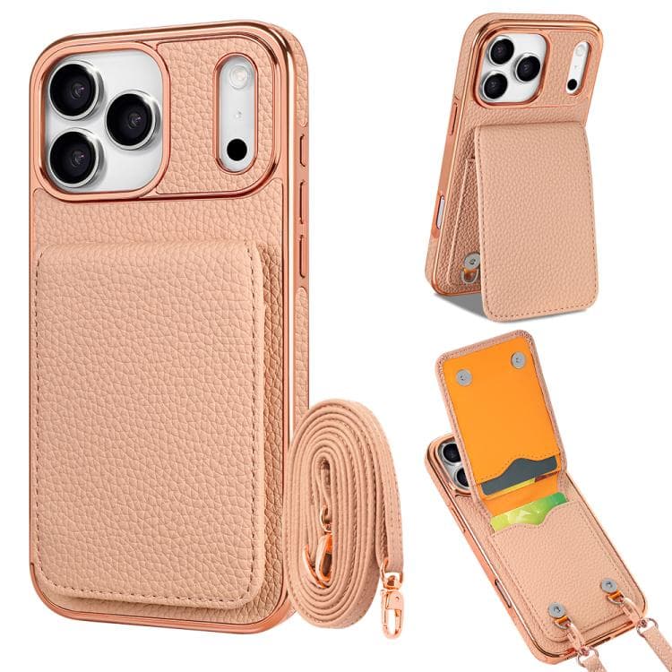 For iPhone 17 Pro Max VIETAO Litchi Texture Wallet PU Phone Case with Lanyard(Pink) - Immagine 1