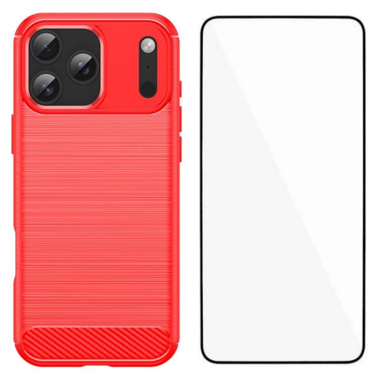 For iPhone 17 Pro Max WANLONFENG Brushed Texture Shockproof TPU Phone Case with Screen Film(Red) - Immagine 1