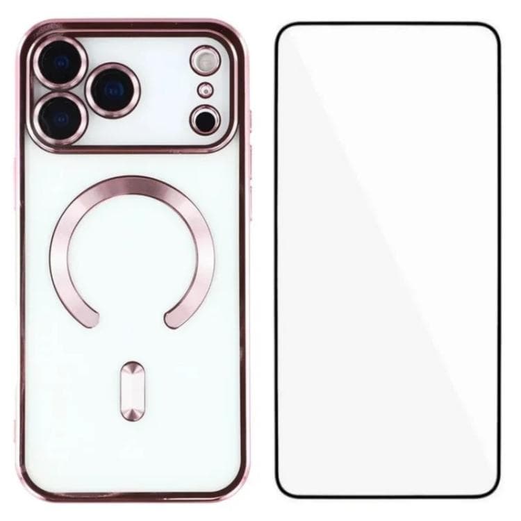 For iPhone 17 Pro Max WANLONFENG CD Magnetic Electroplated TPU Phone Case with Screen Protector(Pink) - Immagine 1
