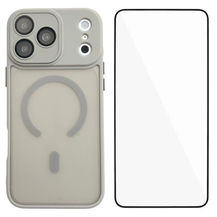 For iPhone 17 Pro Max WANLONFENG Skin-feel Magnetic PC Hybrid TPU Phone Case with Screen Protector(Grey) - Immagine 1