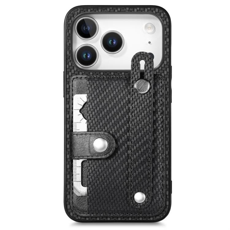 For iPhone 17 Pro Max Wristband Kickstand Card Wallet Back Phone Case with Tool Knife(Black) - Immagine 1