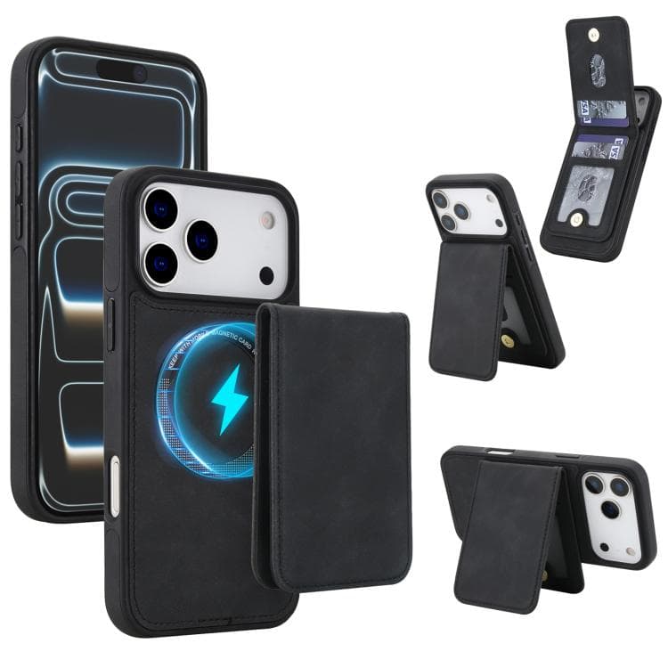 For iPhone 17 Pro Max YM030 Retro Faux Leather Magnetic Detachable Wallet Phone Case(Black) - Immagine 1