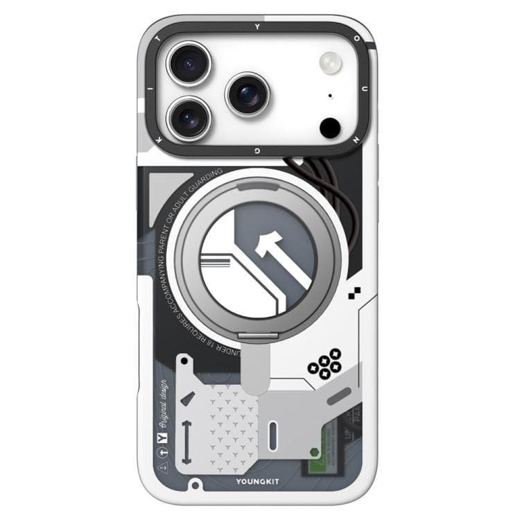 For iPhone 17 Pro Max YOUNGKIT Starship Series Rotation Holder IMD TPU Magnetic Phone Case(XJZHJ002 White) - Immagine 1