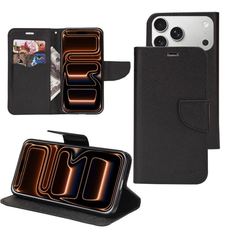 For iPhone 17 Pro Mercury Contrast Color Splicing Leather Phone Case(Black) - Immagine 1