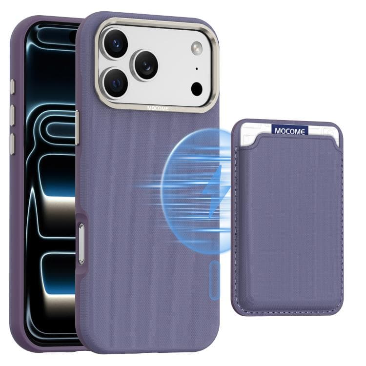 For iPhone 17 Pro Mocome Plain Magnetic Card Bag Phone Case(Purple) - Immagine 1