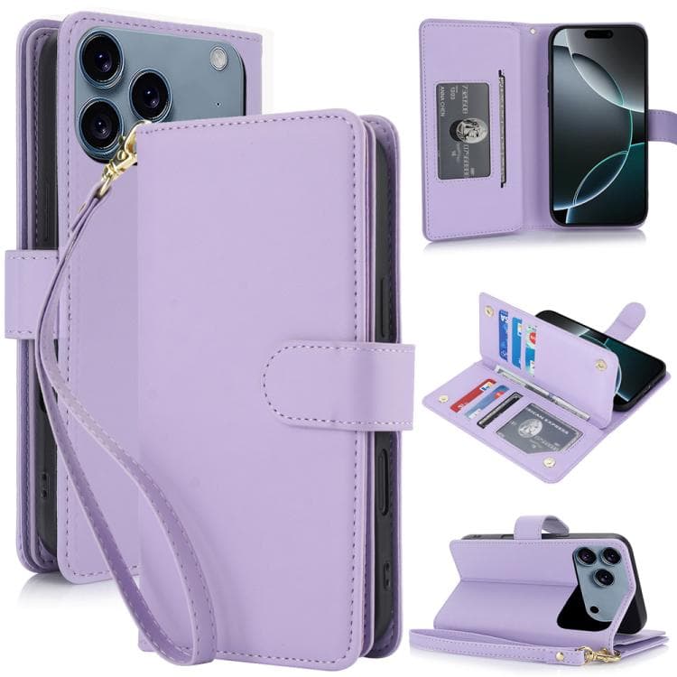 For iPhone 17 Pro Multi-Card Wallet RFID Leather Phone Case(Light Purple) - Immagine 1