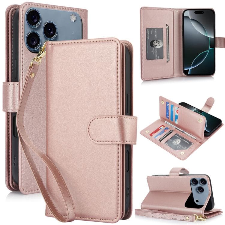 For iPhone 17 Pro Multi-Card Wallet RFID Leather Phone Case(Rose Gold) - Immagine 1