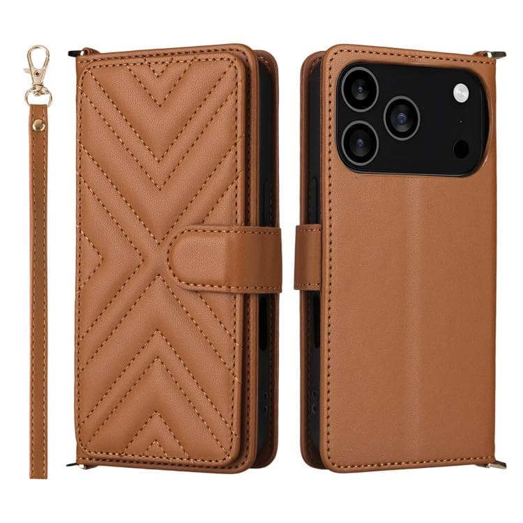 For iPhone 17 Pro Multifunctional 6-Card Slots Leather Phone Case with Wrist Strap(Brown) - Immagine 1