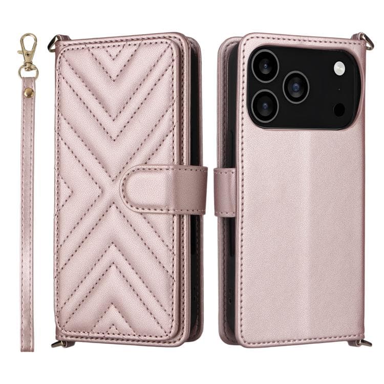 For iPhone 17 Pro Multifunctional 6-Card Slots Leather Phone Case with Wrist Strap(Pink) - Immagine 1