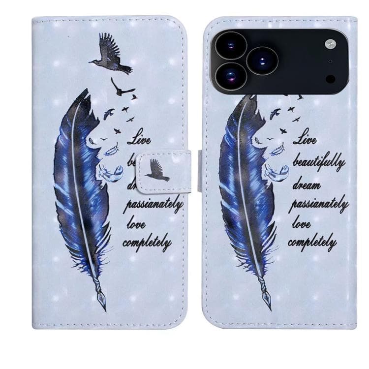 Custodia in pelle con motivo in rilievo 3D per iPhone 17 Pro (Piuma Blu) - Immagine 1
