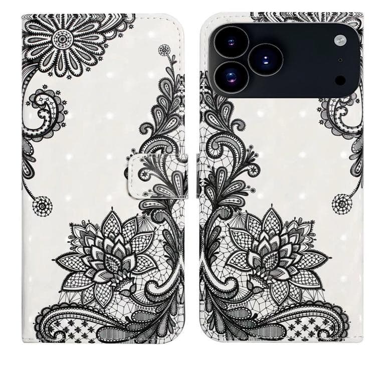 Fodera in pelle con motivo 3D a olio per iPhone 17 Pro (fiore di pizzo) - Immagine 1