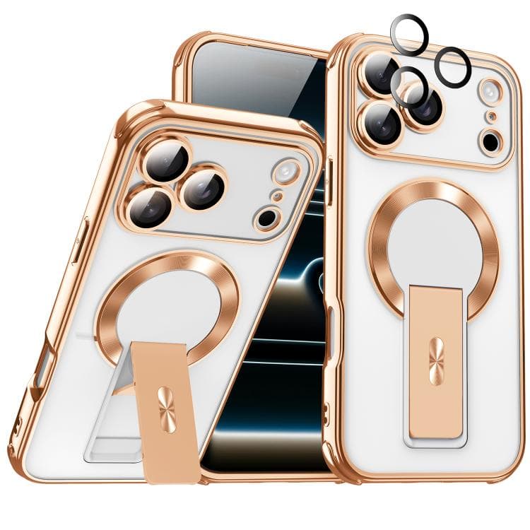 For iPhone 17 Pro Phantom Electroplated Four-Corner Airbag Invisible Holder Shockproof Magnetic Phone Case(Gold) - Immagine 1
