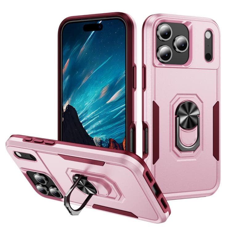 For iPhone 17 Pro Pioneer Armor Heavy Duty PC + TPU Phone Case with Holder(Pink+Rose Red) - Immagine 1