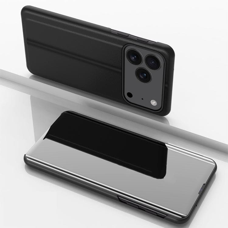 For iPhone 17 Pro Plated Mirror Horizontal Flip Leather Phone Case with Holder(Black) - Immagine 1
