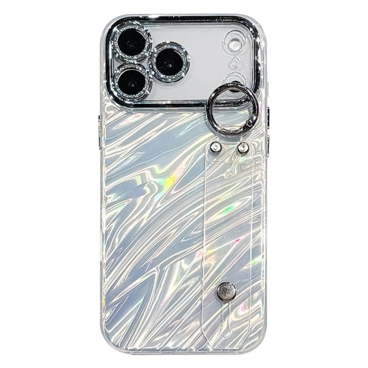 For iPhone 17 Pro Plating Ripples Texture Wristband Holder TPU Phone Case with Lens Film(Silver) - Immagine 1