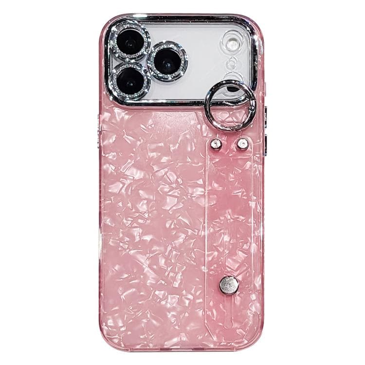 For iPhone 17 Pro Plating Shell Texture Wristband Holder TPU Phone Case with Lens Film(Pink) - Immagine 1