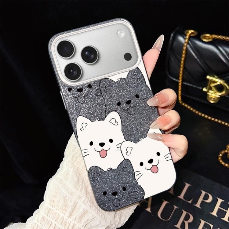 For iPhone 17 Pro Playful Tongue-Out Puppy Pattern IMD Glitter PC Hybrid TPU Phone Case(Black) - Immagine 1