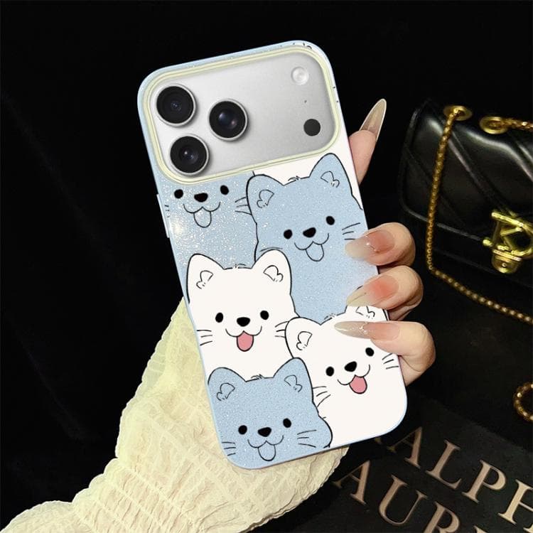 For iPhone 17 Pro Playful Tongue-Out Puppy Pattern IMD Glitter PC Hybrid TPU Phone Case(Blue) - Immagine 1
