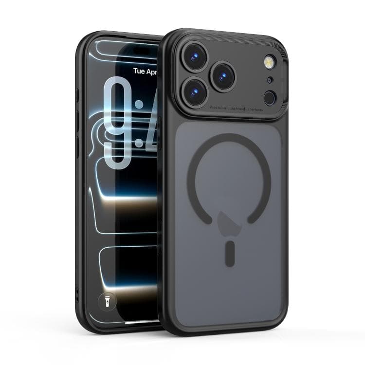 For iPhone 17 Pro Precision Hole PC Transparent Shockproof Magnetic Phone Case(Black) - Immagine 1