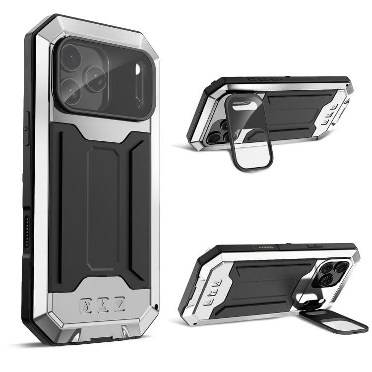 Custodia per iPhone 17 Pro R-JUST con fotocamera scorrevole, impermeabile IP54, in metallo (Argento) - Immagine 1