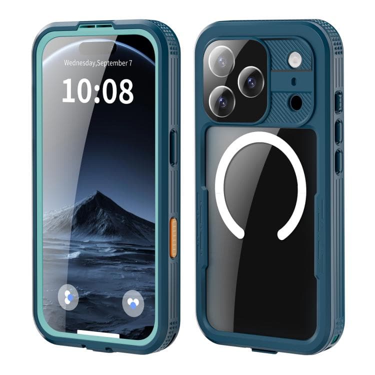 For iPhone 17 Pro RedPepper IP68 Waterproof Triple-proof MagSafe Phone Case(Cyan + Lake Blue) - Immagine 1