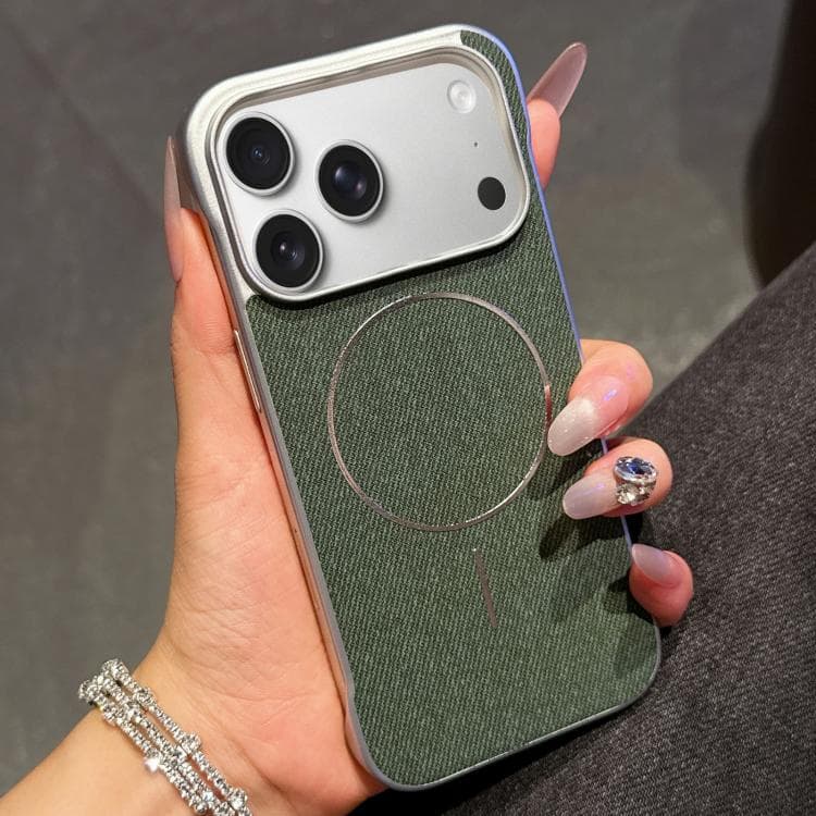 For iPhone 17 Pro Retro Linen Fabric Magnetic Half Coverage Phone Case(Dark Green) - Immagine 1