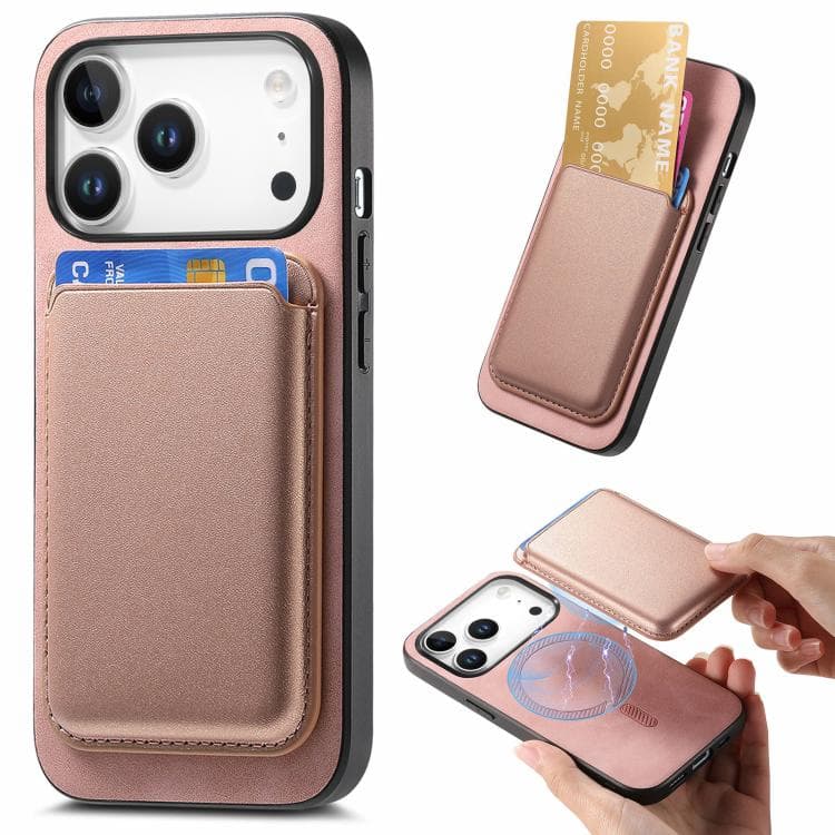 For iPhone 17 Pro Retro Magsafe Card Bag PU Back Cover Phone Case(Pink) - Immagine 1