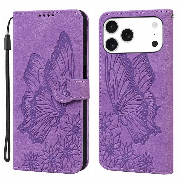 For iPhone 17 Pro Retro Skin Feel Butterflies Embossing Horizontal Flip Leather Phone Case(Purple) - Immagine 1