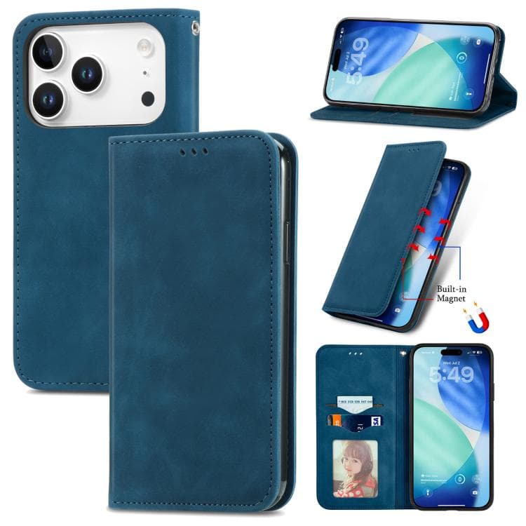 For iPhone 17 Pro Retro Skin Feel Magnetic Flip Leather Phone Case(Blue) - Immagine 1