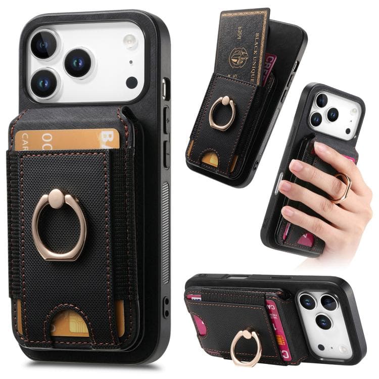 For iPhone 17 Pro Retro Splitable Magnetic Stand Card Bag Leather Phone Case(Black) - Immagine 1