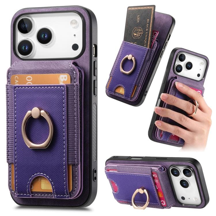 For iPhone 17 Pro Retro Splitable Magnetic Stand Card Bag Leather Phone Case(Purple) - Immagine 1