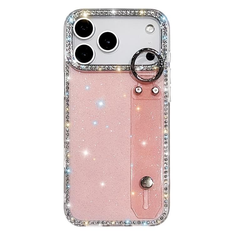 For iPhone 17 Pro Rhinestone Glitter Wristband Holder Phone Case(Glitter Light Pink) - Immagine 1