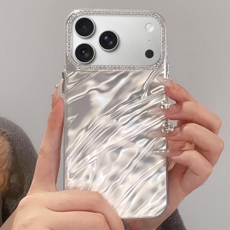 For iPhone 17 Pro Rhinestone Lens Frame Wrinkled Design Phone Case(Transparent) - Immagine 1