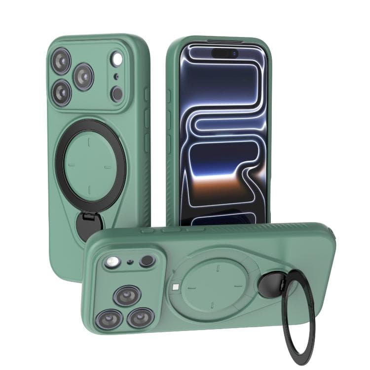 For iPhone 17 Pro Ring Shield MagSafe TPU Phone Case with 360 Degree Rotating Holder(Green) - Immagine 1