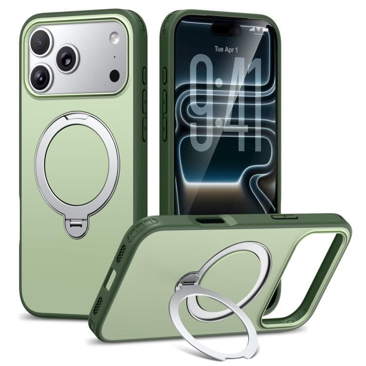 For iPhone 17 Pro Rotating Holder TPU + PC Magnetic Shockproof Phone Case(Green) - Immagine 1