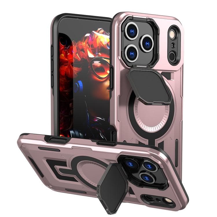 For iPhone 17 Pro Shield Frame Holder MagSafe Phone Case(Rose Gold) - Immagine 1