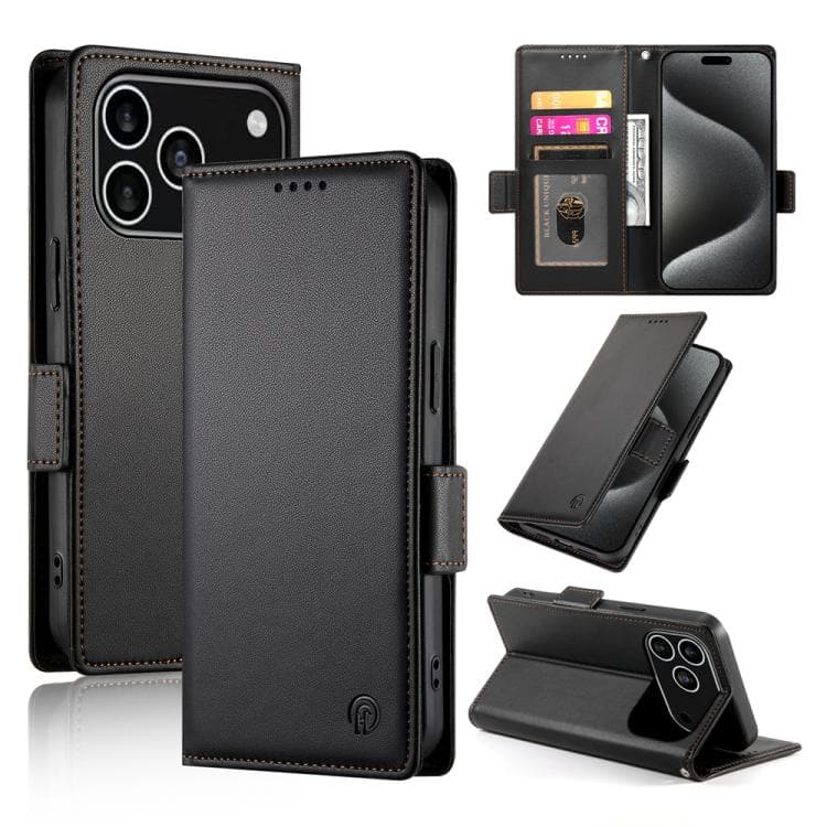 For iPhone 17 Pro Side Buckle Magnetic Frosted Leather Phone Case(Black) - Immagine 1