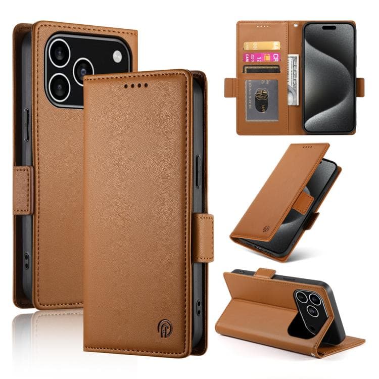 For iPhone 17 Pro Side Buckle Magnetic Frosted Leather Phone Case(Brown) - Immagine 1