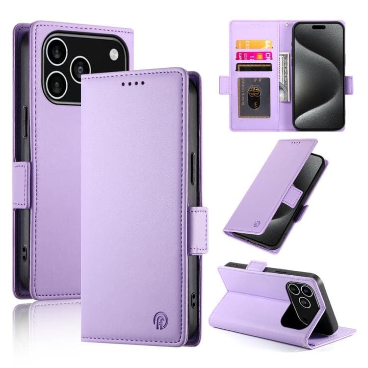 For iPhone 17 Pro Side Buckle Magnetic Frosted Leather Phone Case(Purple) - Immagine 1