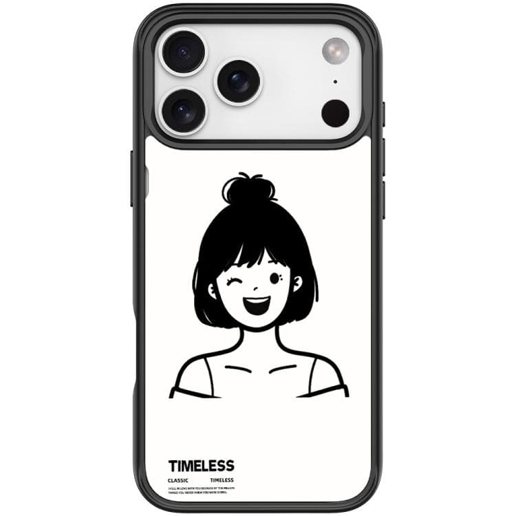 For iPhone 17 Pro Sketch Style Short Hair Girl Pattern Magnetic Phone Case(Black) - Immagine 1